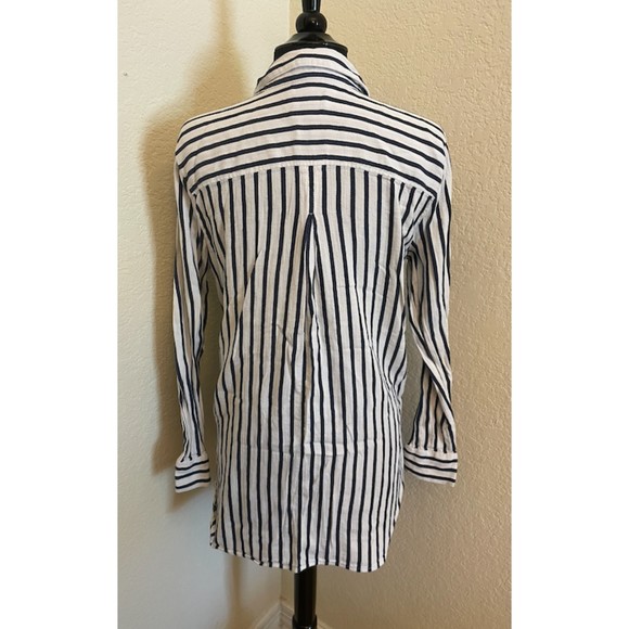 Liz Claiborne Long Sleeve Half Button Up Hi-Lo Striped Top - Sz S - Picture 3 of 7